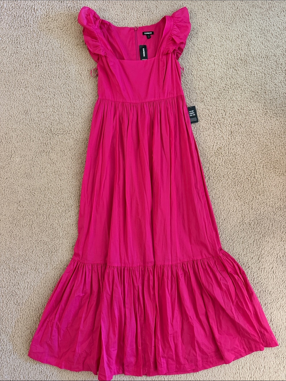 Women's Fuchsia Ruffle Sleeve Maxi Dress